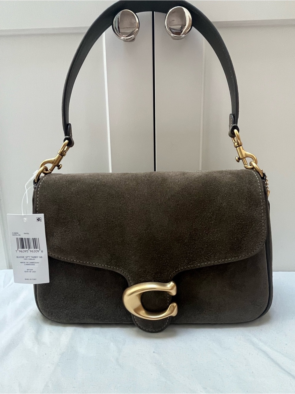 Coach Soft Tabby Olive Green Suede Shoulder Bag with Gold Hardware - Picture 2 of 10